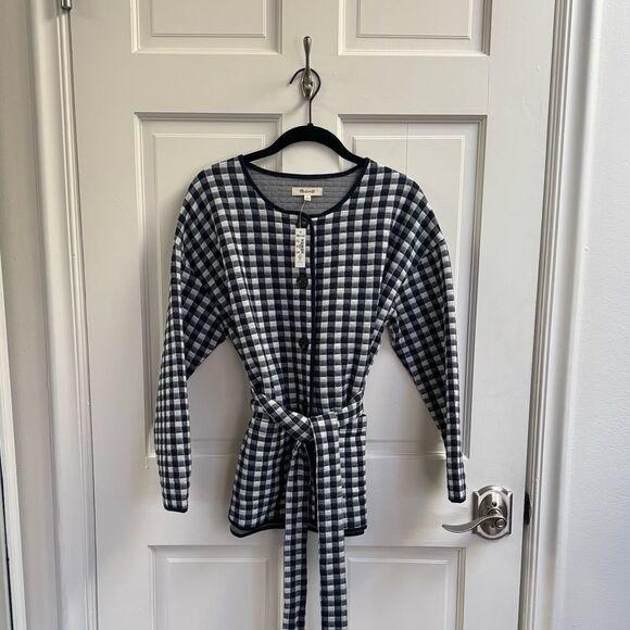 NWT Madewell (Re)sourced Gingham Quilted Tie Jacket in Classic Indigo - Picture 5 of 9